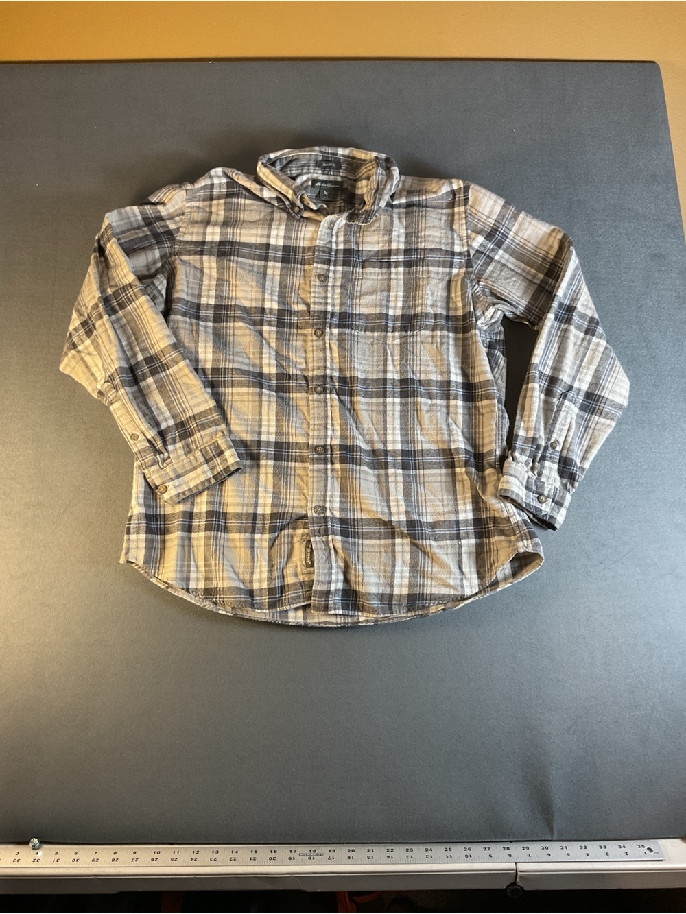 Eddie Bauer Boys Plaid Button-Down Shirt in Gray and Blue